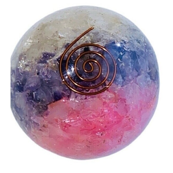 Amethyst, Rose Quartz & Clear Quartz Crystal Orgonite Sphere - Picture 1 of 6